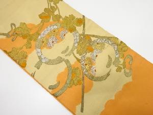 アンティーク　絞り　万寿菊に竹模様刺繍丸帯（材料）